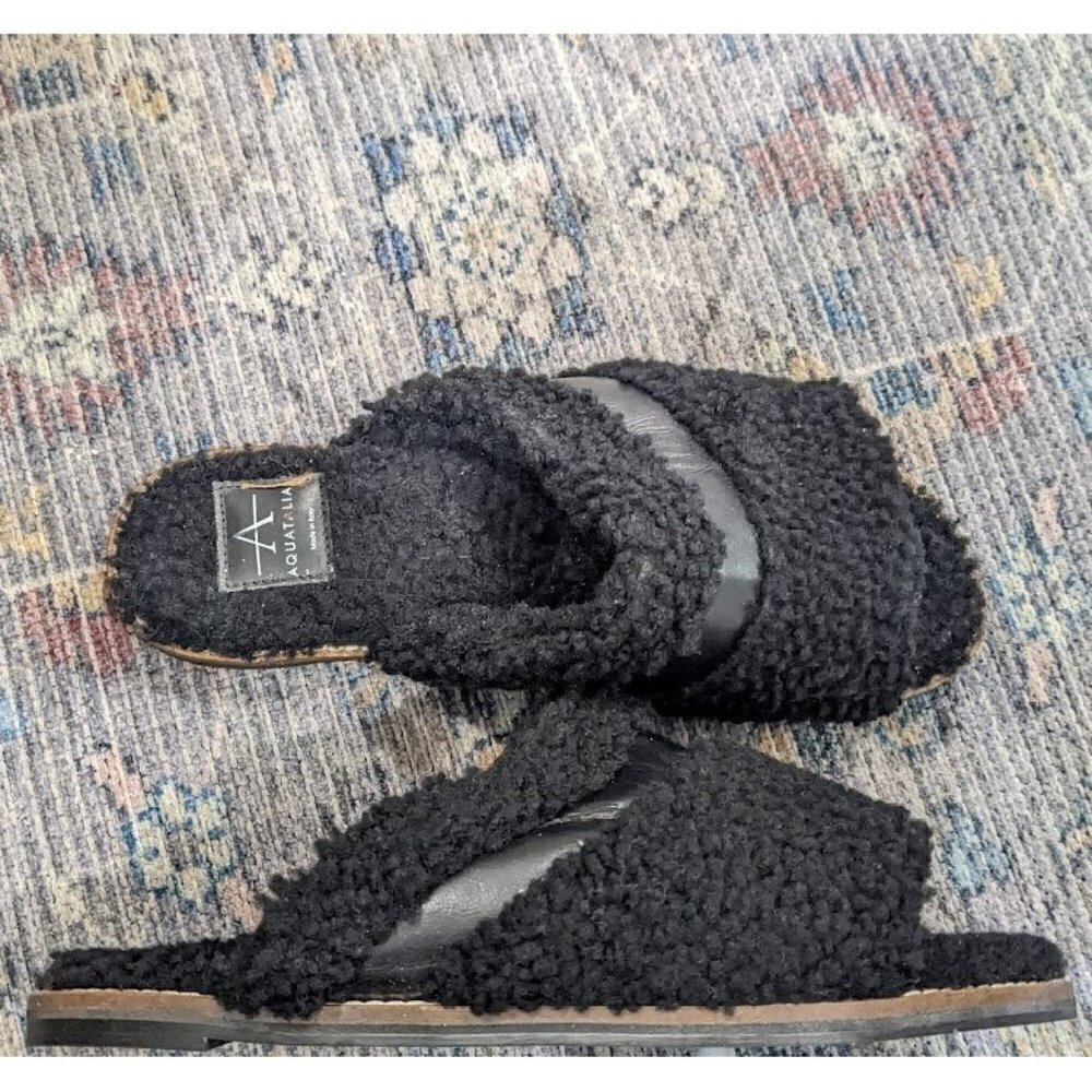 New Aquatalia | Women's Alina Shearling & Leather Slippers in Black US